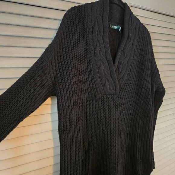 Lauren Ralph Lauren Black Sweater Shaker & Cable Knit VNeck  Medium - Picture 2 of 9